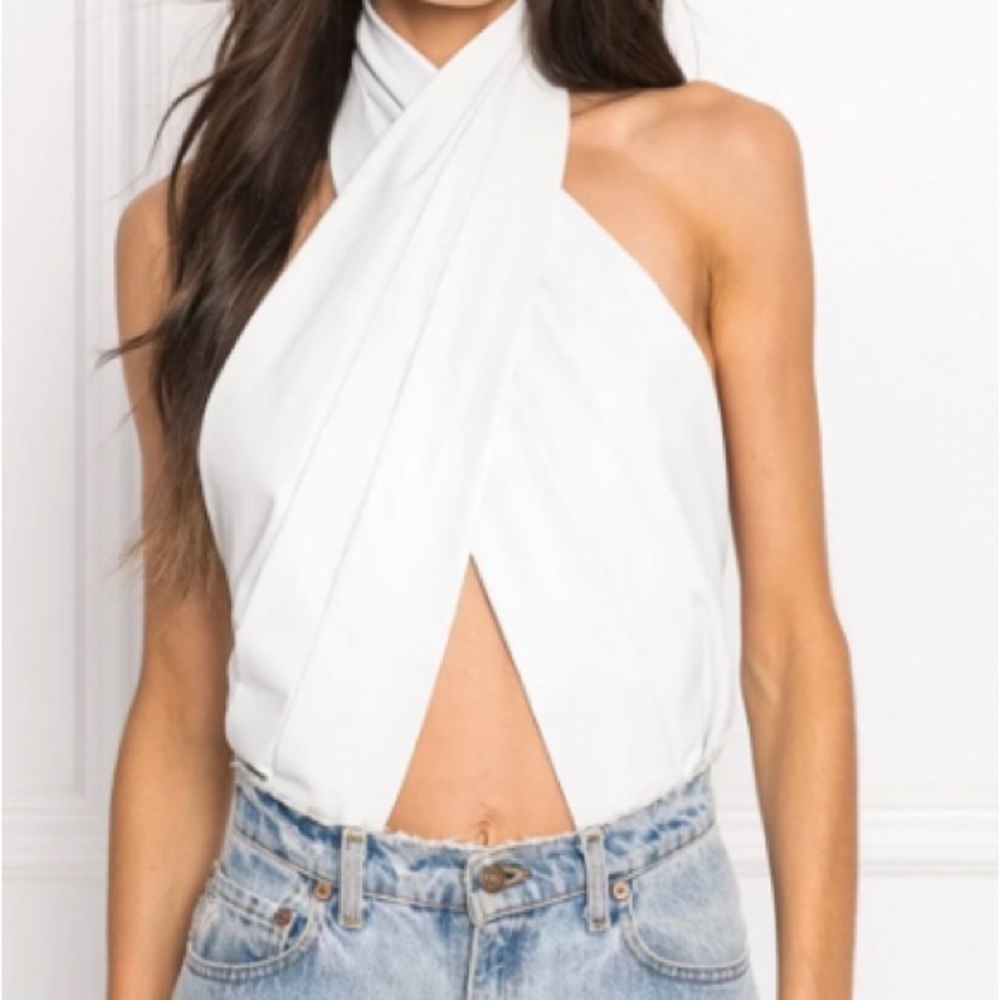 Lamarque Beatrice Leather Halter Bodysuit White M NWT
